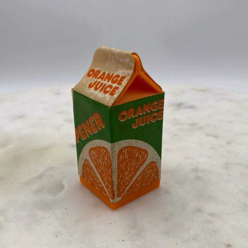 Vintage Orange Juice Carton PENCIL SHARPENER & MILK ERASER 1985 Taiwan Novelty